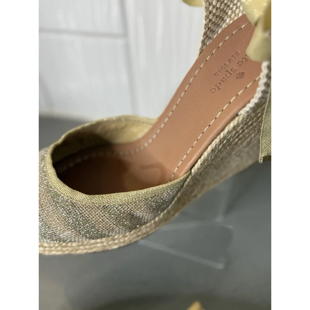 Kate Spade Gold Tan Espadrille Wedge Ankle Tie Sandals Shoes Women's Size 8M EUC